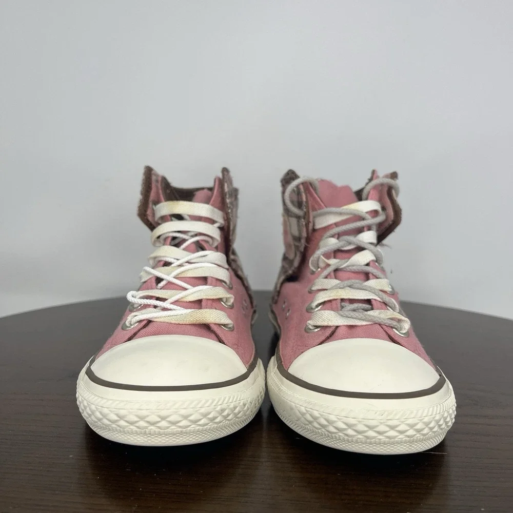 Converse Shoes Youth Girls 5 Pink Plaid Taylor All Star Slip On Low Top Sneakers
